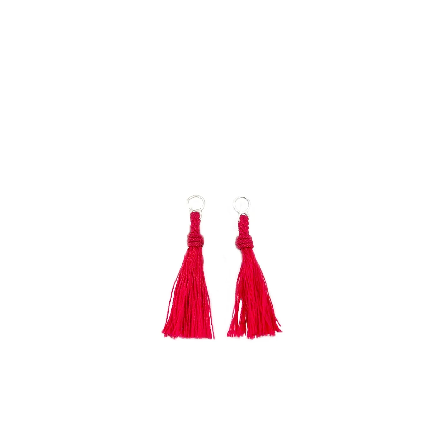 Kumihimo Braided Red Vermillion Natural Silk Tassel Boho Pierced Earring Enhancer- Sterling Silver 1 1/2 Inch