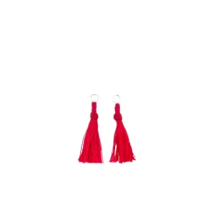 Kumihimo Braided Red Vermillion Natural Silk Tassel Boho Pierced Earring Enhancer- Sterling Silver 1 1/2 Inch