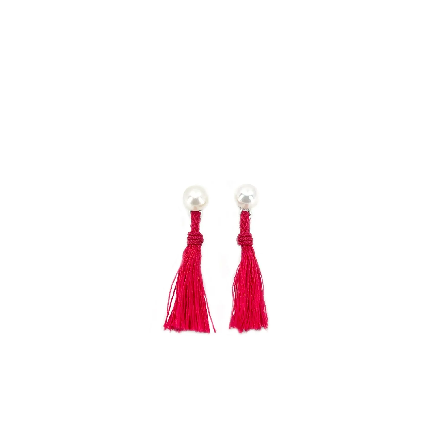 Kumihimo Braided Red Vermillion Natural Silk Tassel Boho Pierced Earring Enhancer- Sterling Silver 1 1/2 Inch