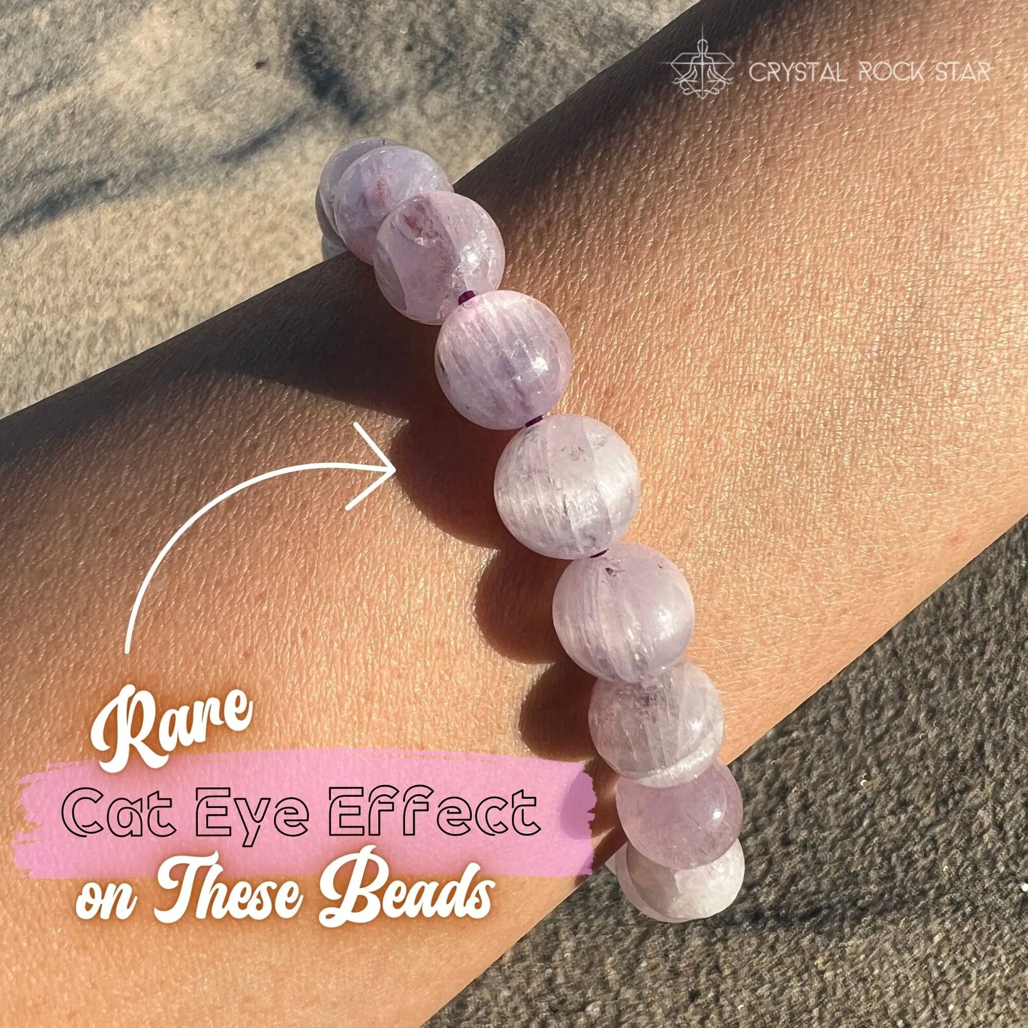 Kunzite Bracelet Rare Cat Eye 10mm Beads