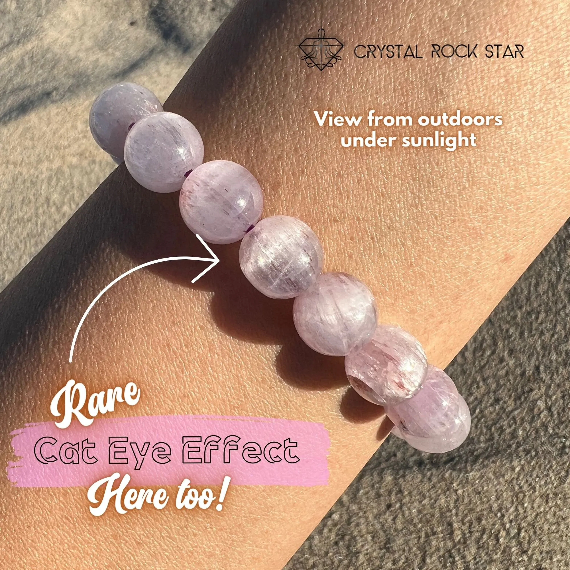 Kunzite Bracelet Rare Cat Eye 10mm Beads