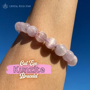 Kunzite Bracelet Rare Cat Eye 10mm Beads