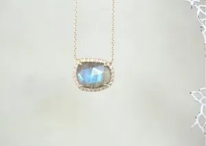 Labdradorite Slice with Diamond Halo Necklace
