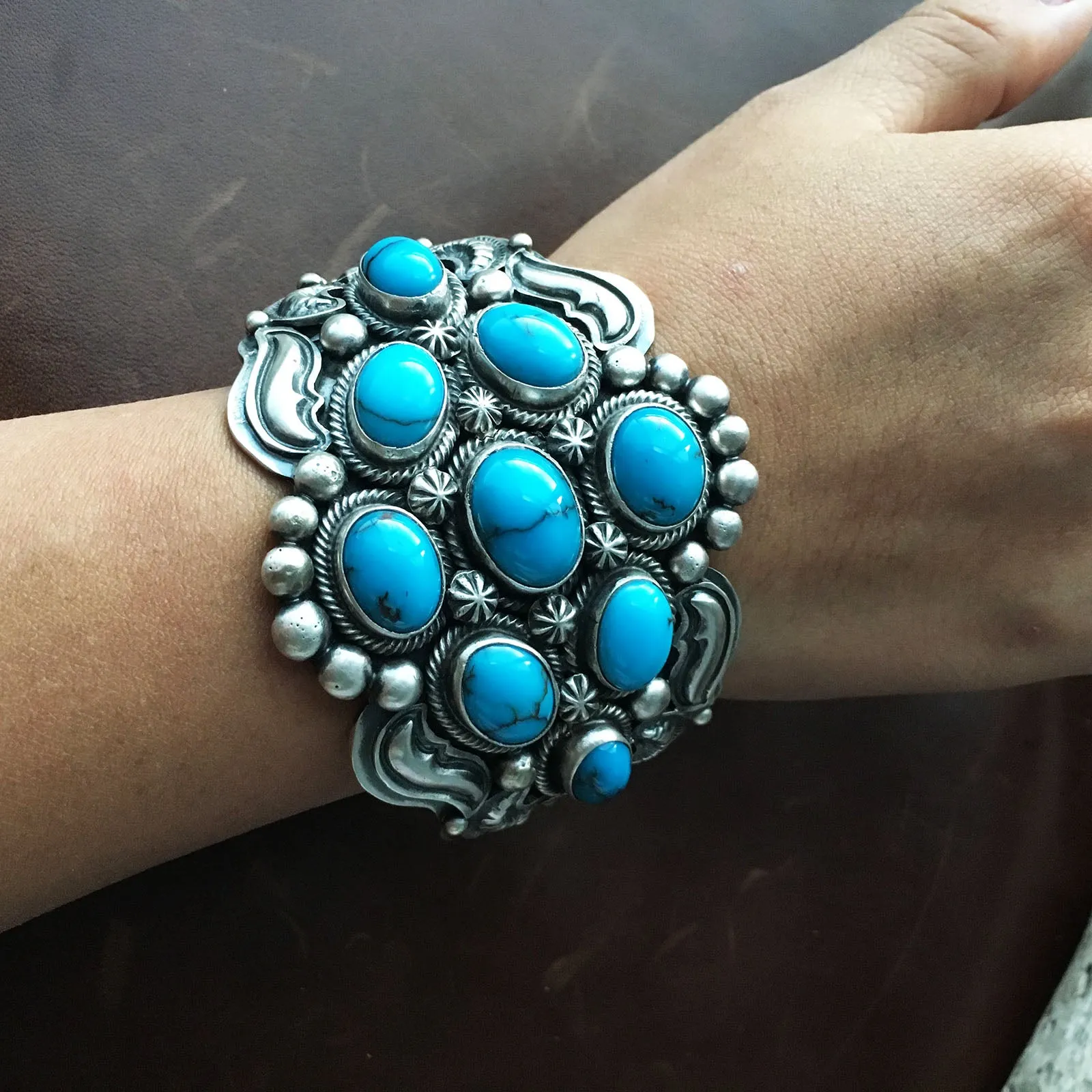 Large Handmade Egyptian Turquoise Statement Sterling Silver Bracelet Cuff