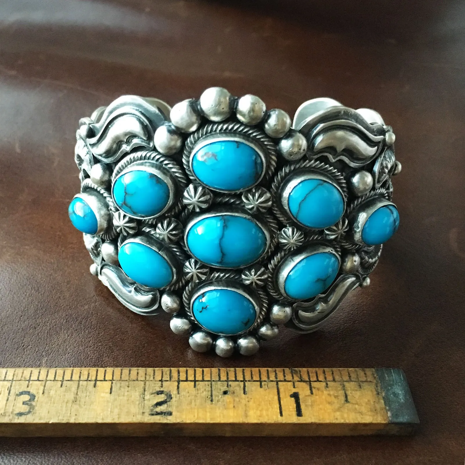 Large Handmade Egyptian Turquoise Statement Sterling Silver Bracelet Cuff