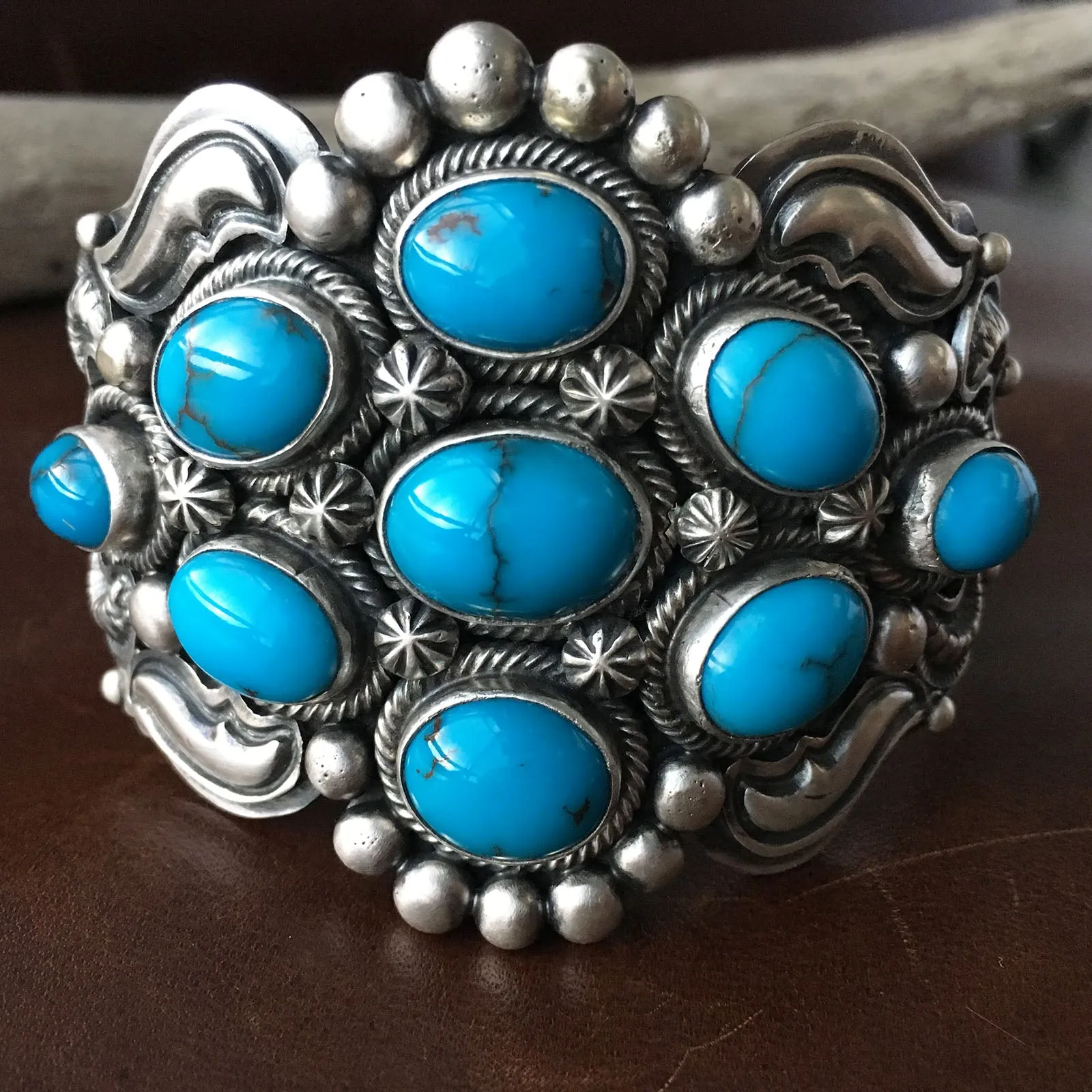 Large Handmade Egyptian Turquoise Statement Sterling Silver Bracelet Cuff