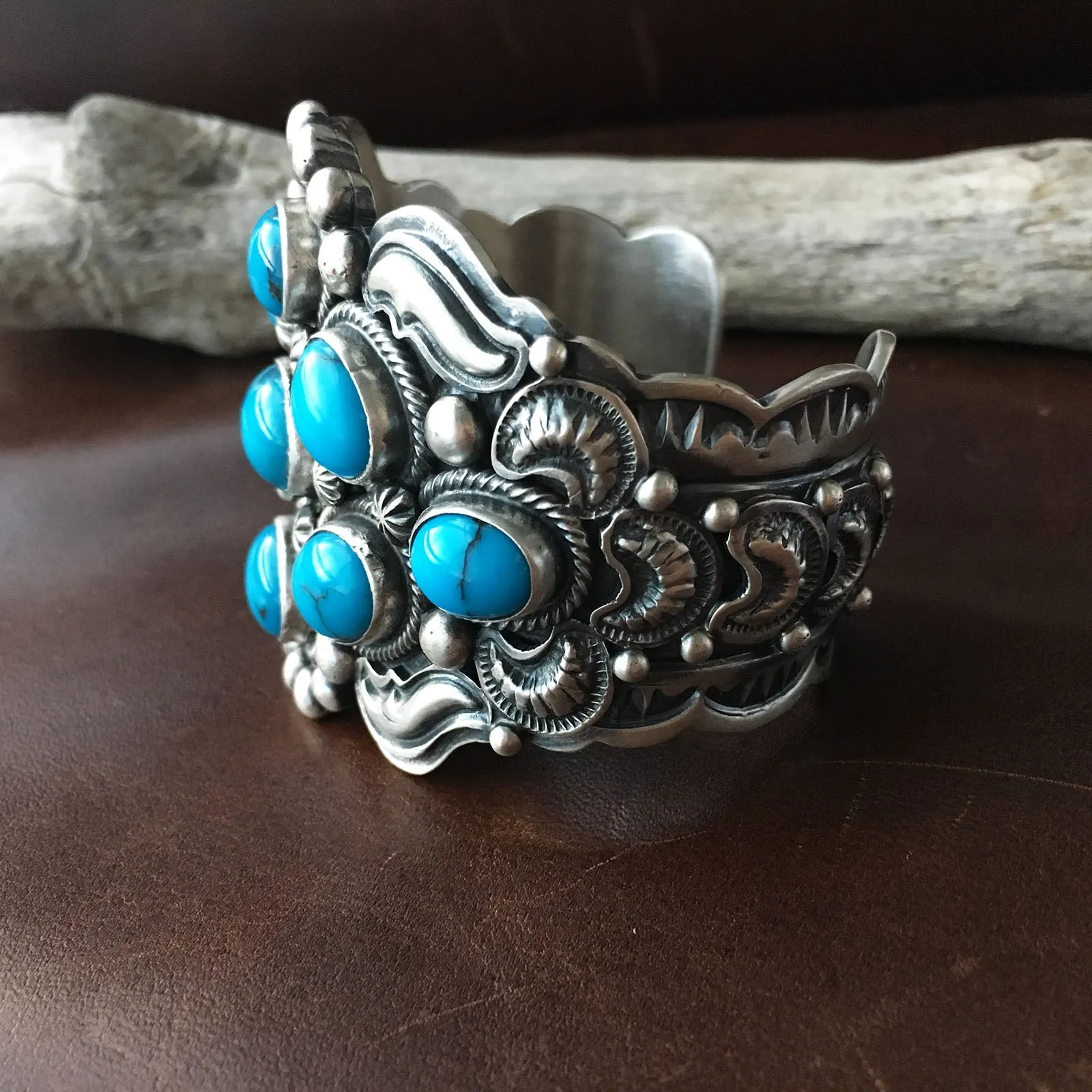 Large Handmade Egyptian Turquoise Statement Sterling Silver Bracelet Cuff