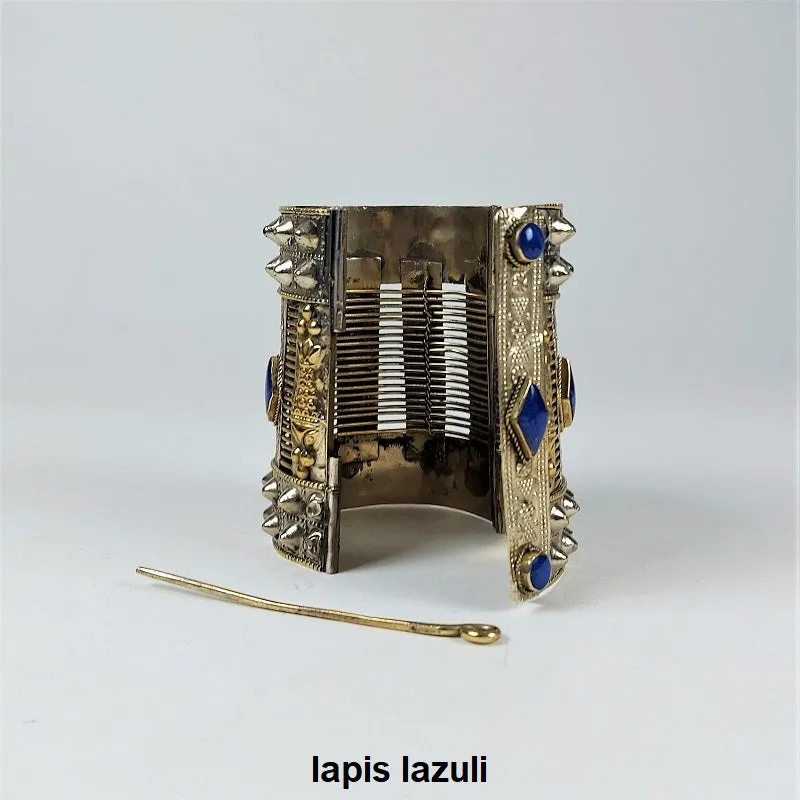 Large spiked cuff bracelet with colorful inlay