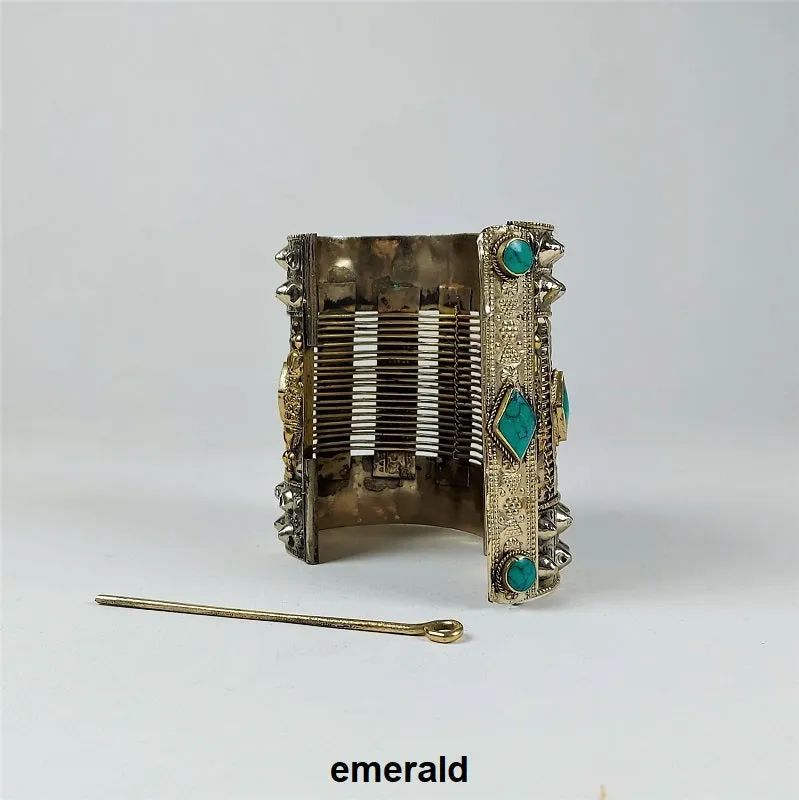 Large spiked cuff bracelet with colorful inlay