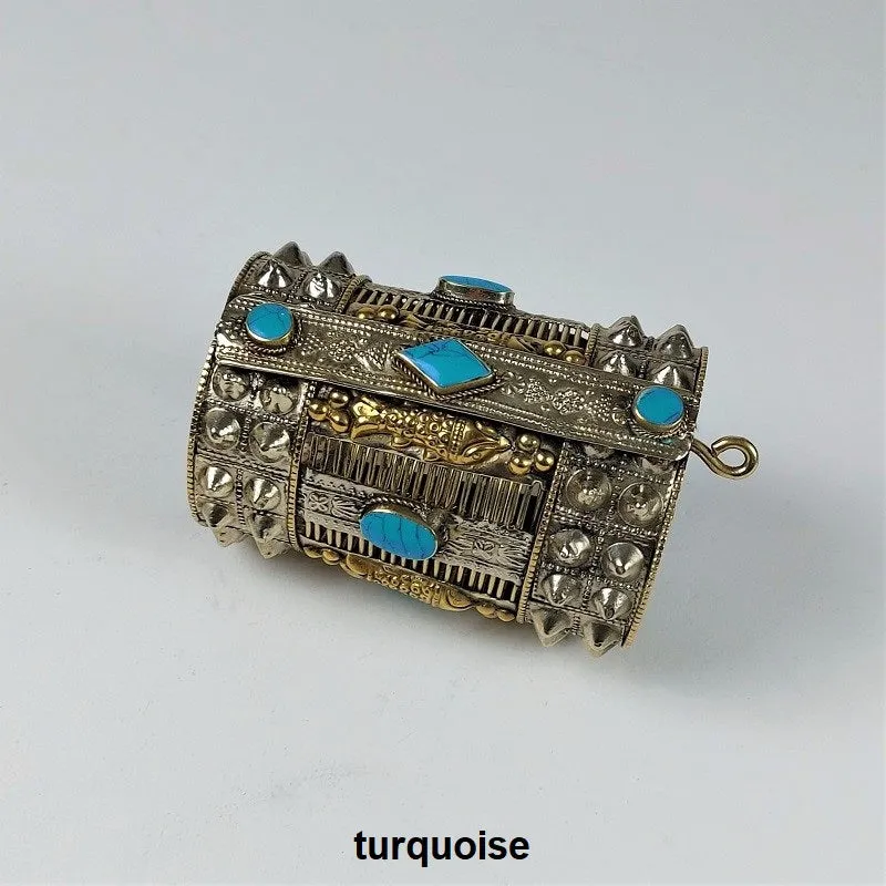 Large spiked cuff bracelet with colorful inlay