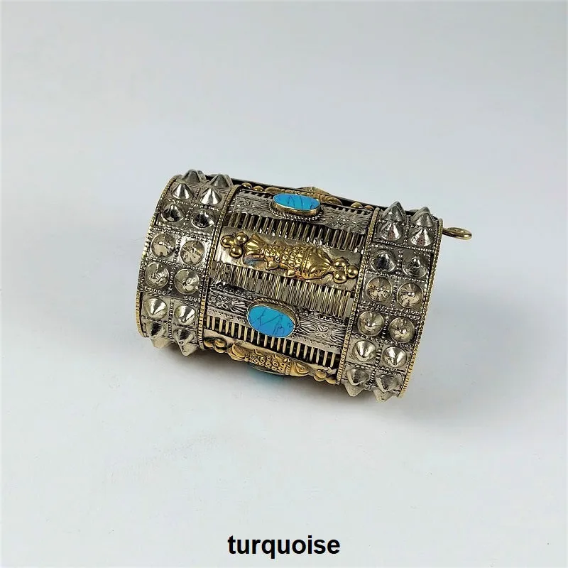 Large spiked cuff bracelet with colorful inlay