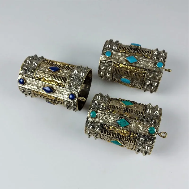 Large spiked cuff bracelet with colorful inlay