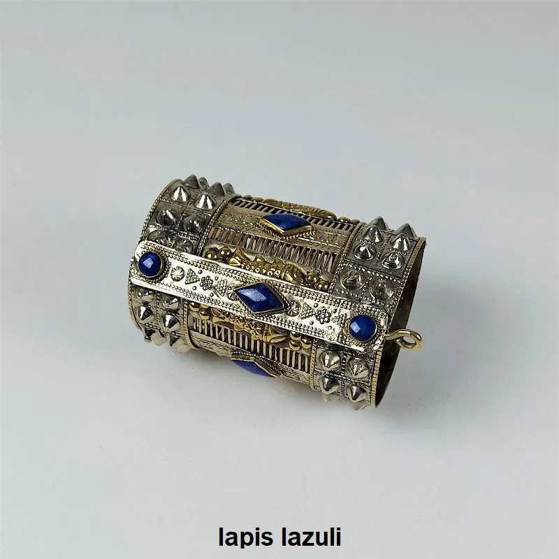Large spiked cuff bracelet with colorful inlay