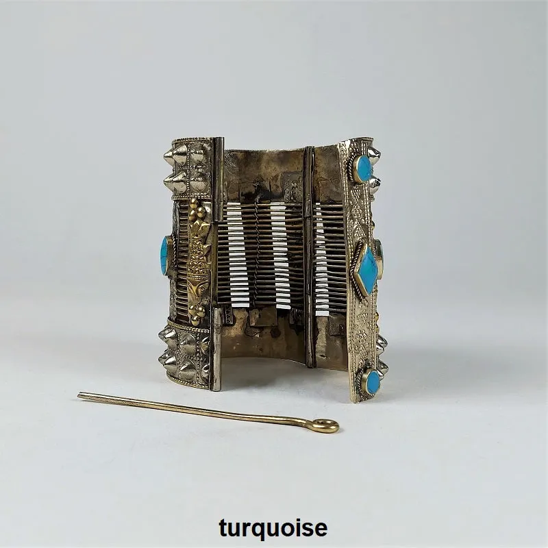 Large spiked cuff bracelet with colorful inlay