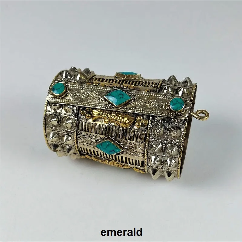 Large spiked cuff bracelet with colorful inlay