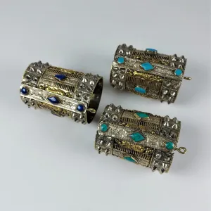 Large spiked cuff bracelet with colorful inlay