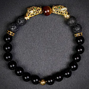 Lava and Onyx Panther Head Bracelet