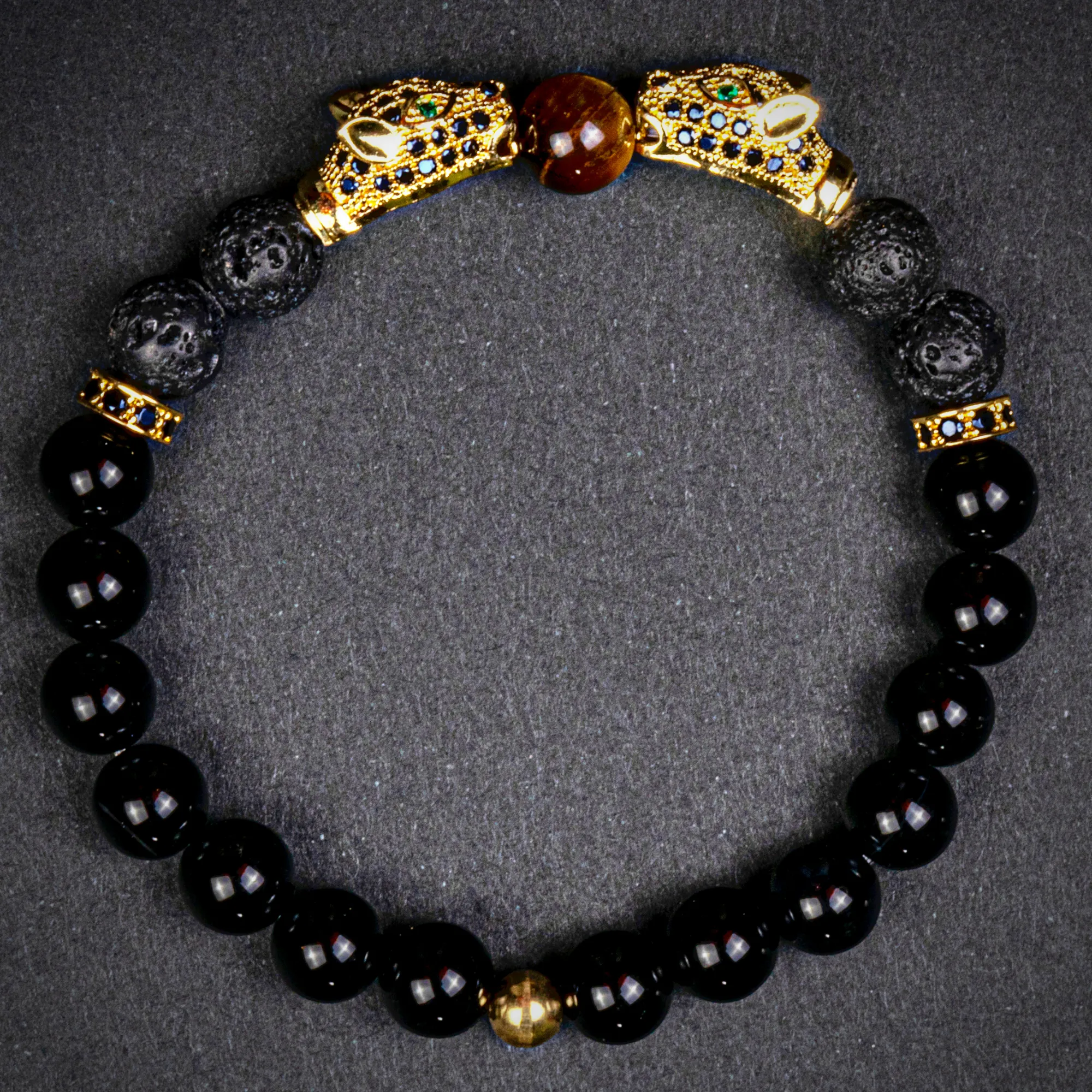 Lava and Onyx Panther Head Bracelet