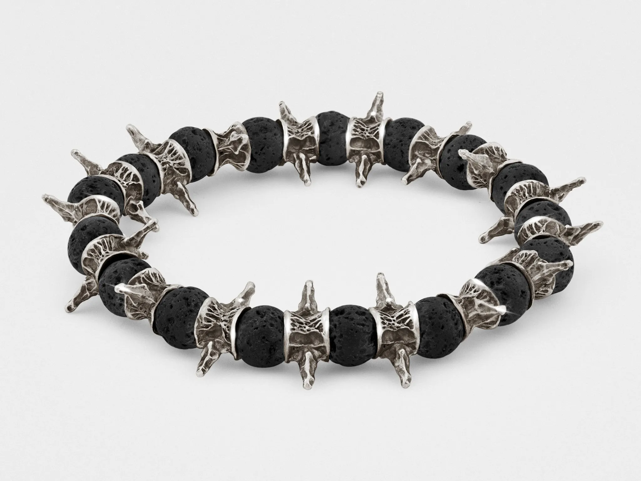 Lava Beads, Oxidized Sterling Silver Spiky Bracelet