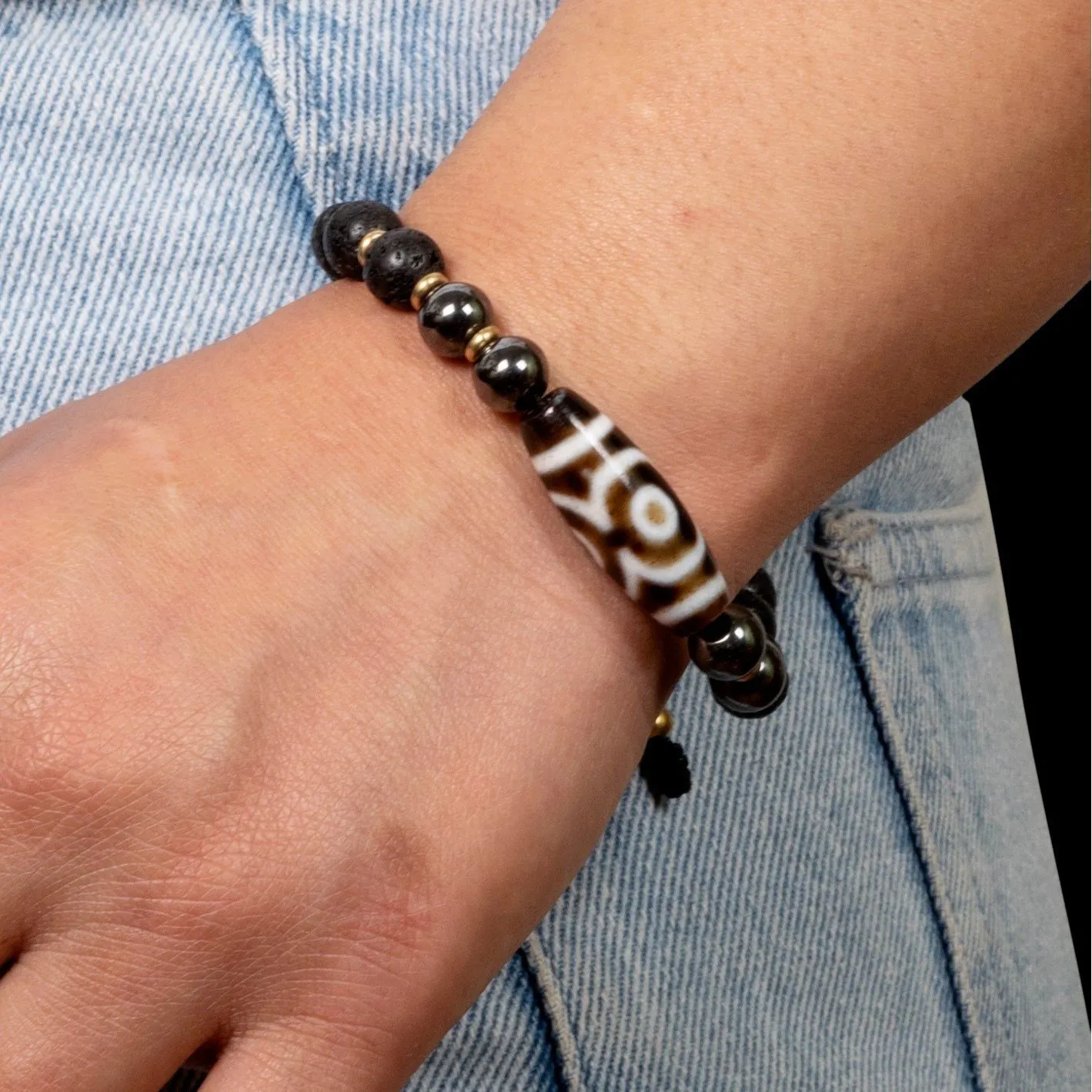 Lava Stone & Dzi Beads Grounding Bracelet