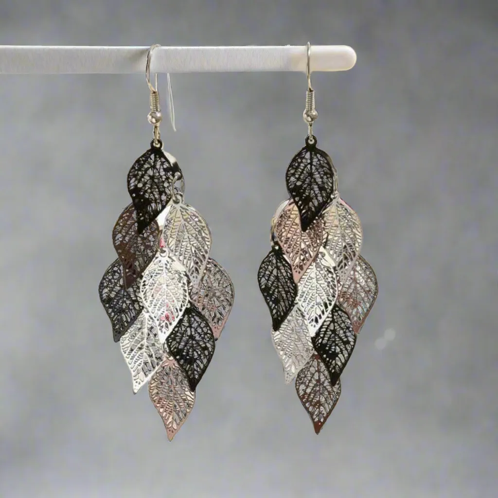 Leaf Tassel Earrings-Rose Gold
