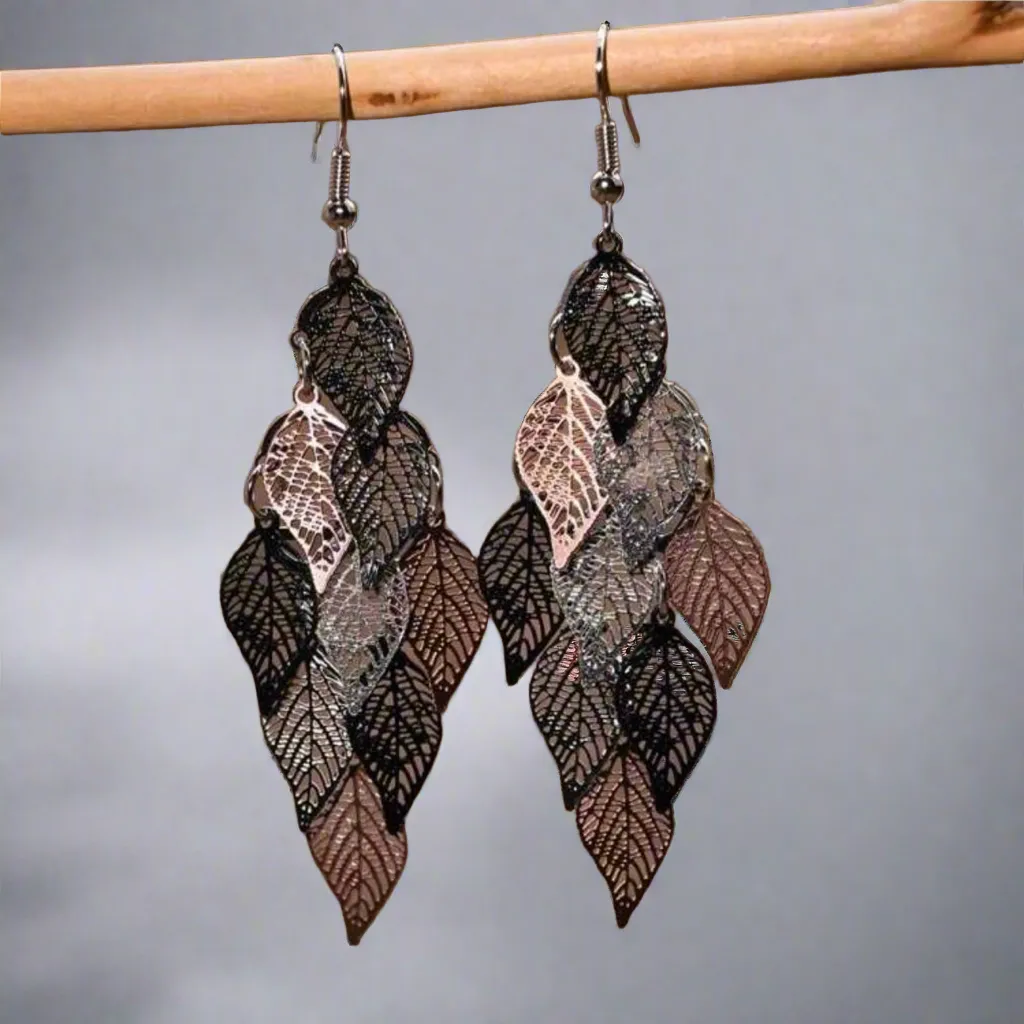 Leaf Tassel Earrings-Rose Gold