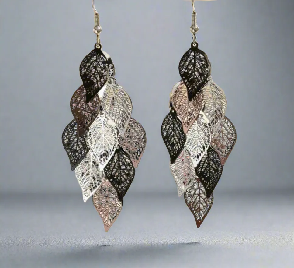 Leaf Tassel Earrings-Rose Gold