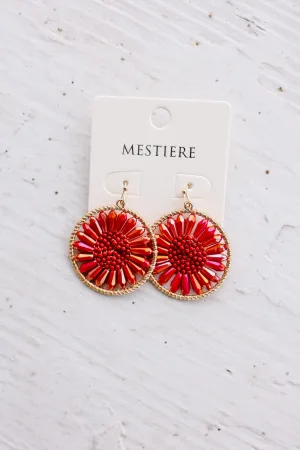 Leona Flower Disc Earrings - Red