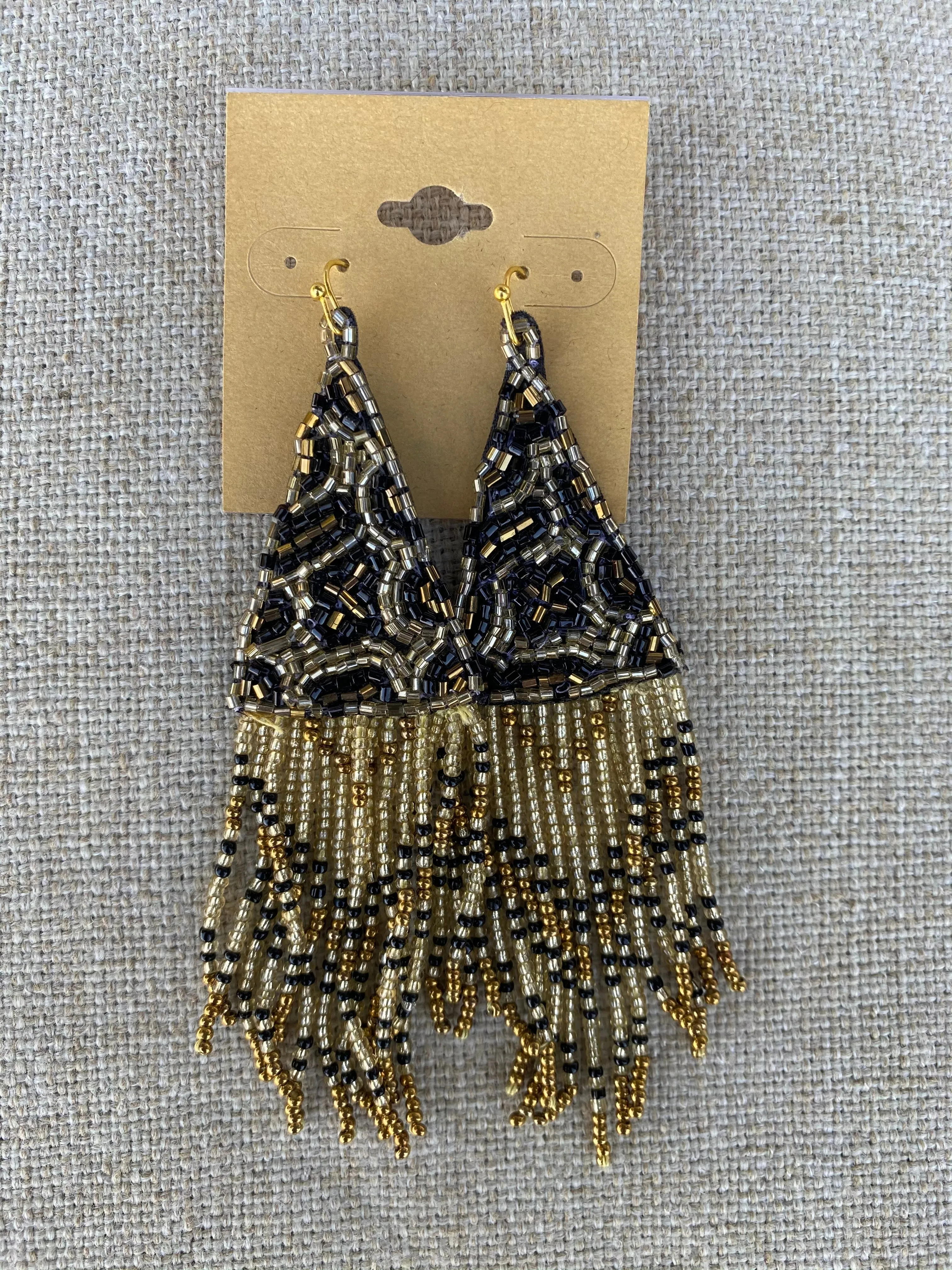 Leopard Beaded Fringe Earrings
