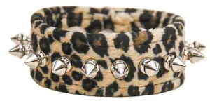 Leopard print bracelet w/ 1 row of 1/2" silver spikes