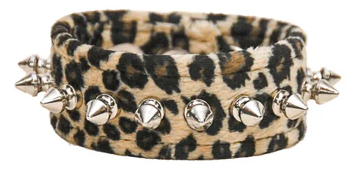 Leopard print bracelet w/ 1 row of 1/2" silver spikes