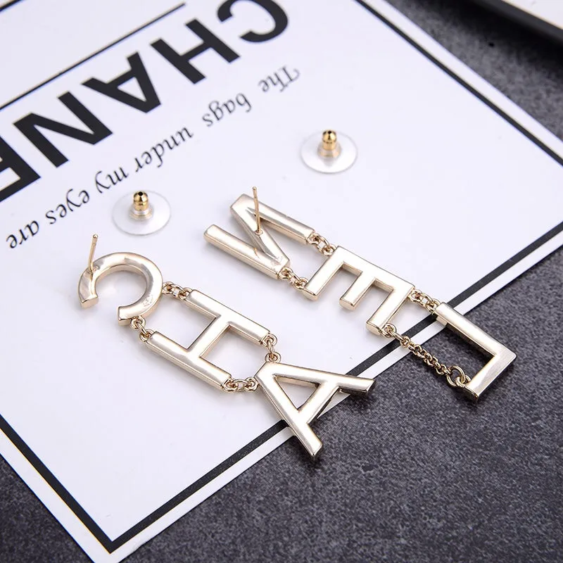 letter full rhinestone tassel earrings