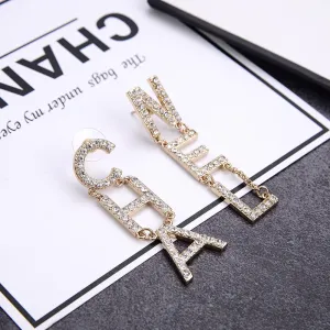 letter full rhinestone tassel earrings