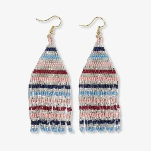 Lexie Horizontal Lines Beaded Fringe Earrings Silver