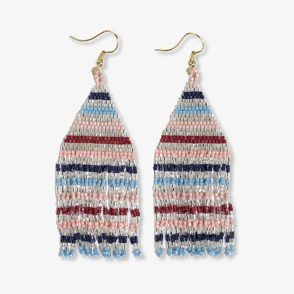 Lexie Horizontal Lines Beaded Fringe Earrings Silver