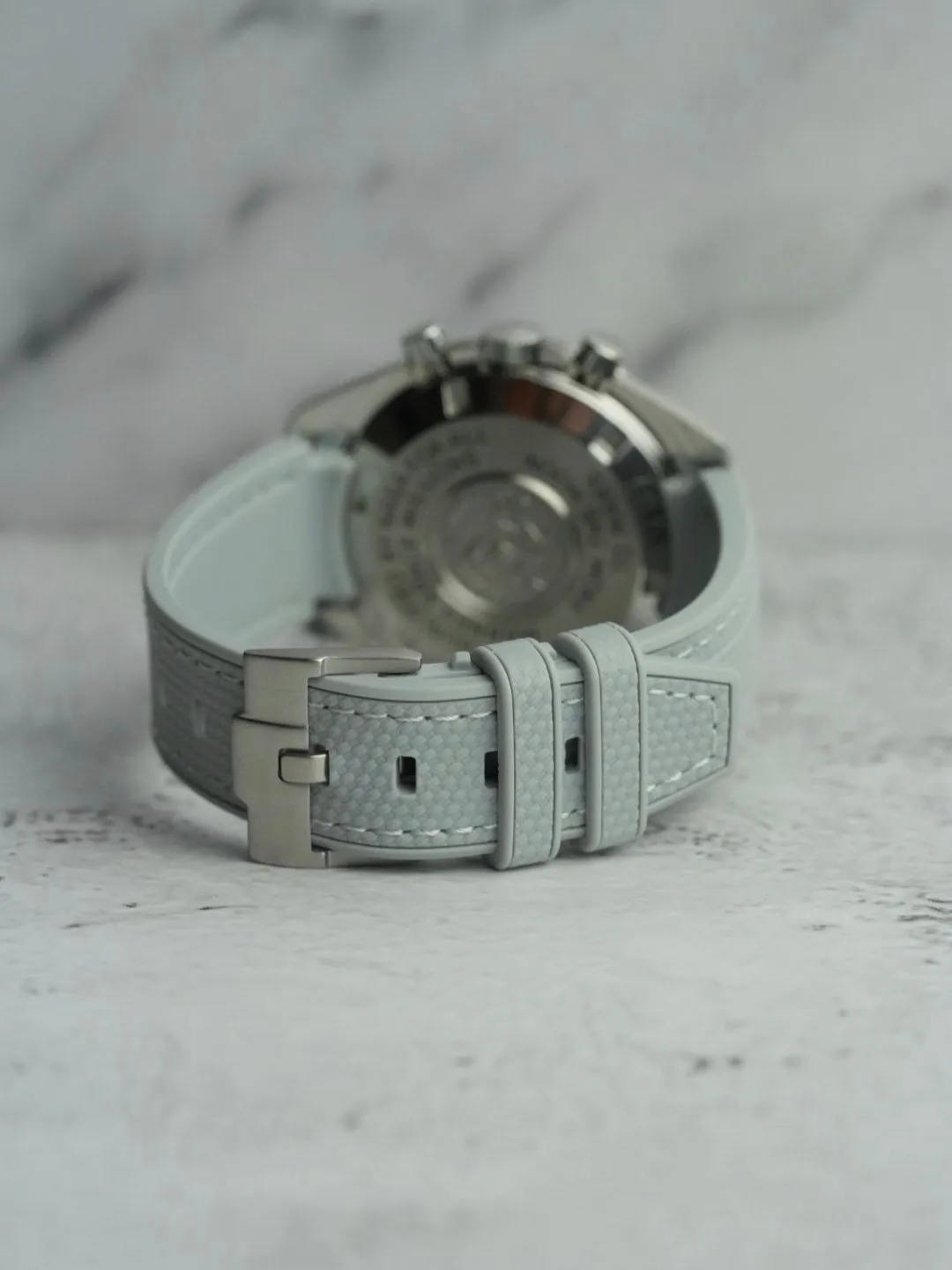 Light Grey Curved Rubber Strap For OMEGA Speedmaster Professional