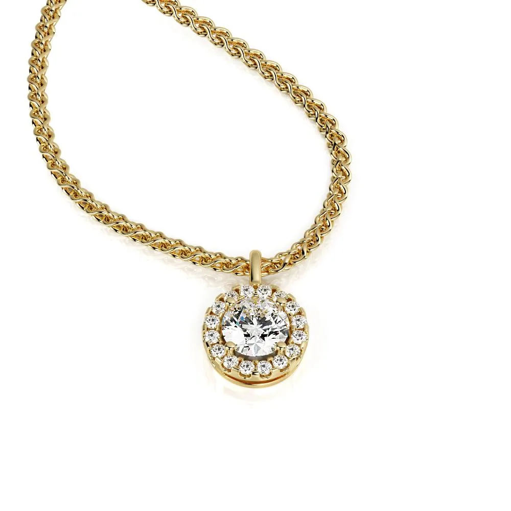 Light Pillar Natural Diamond Halo Pendant with a Yellow Necklace