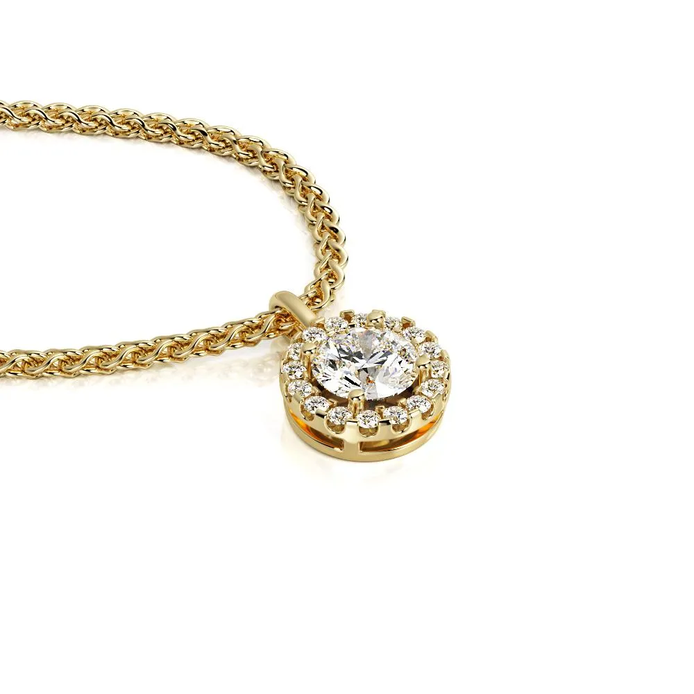 Light Pillar Natural Diamond Halo Pendant with a Yellow Necklace