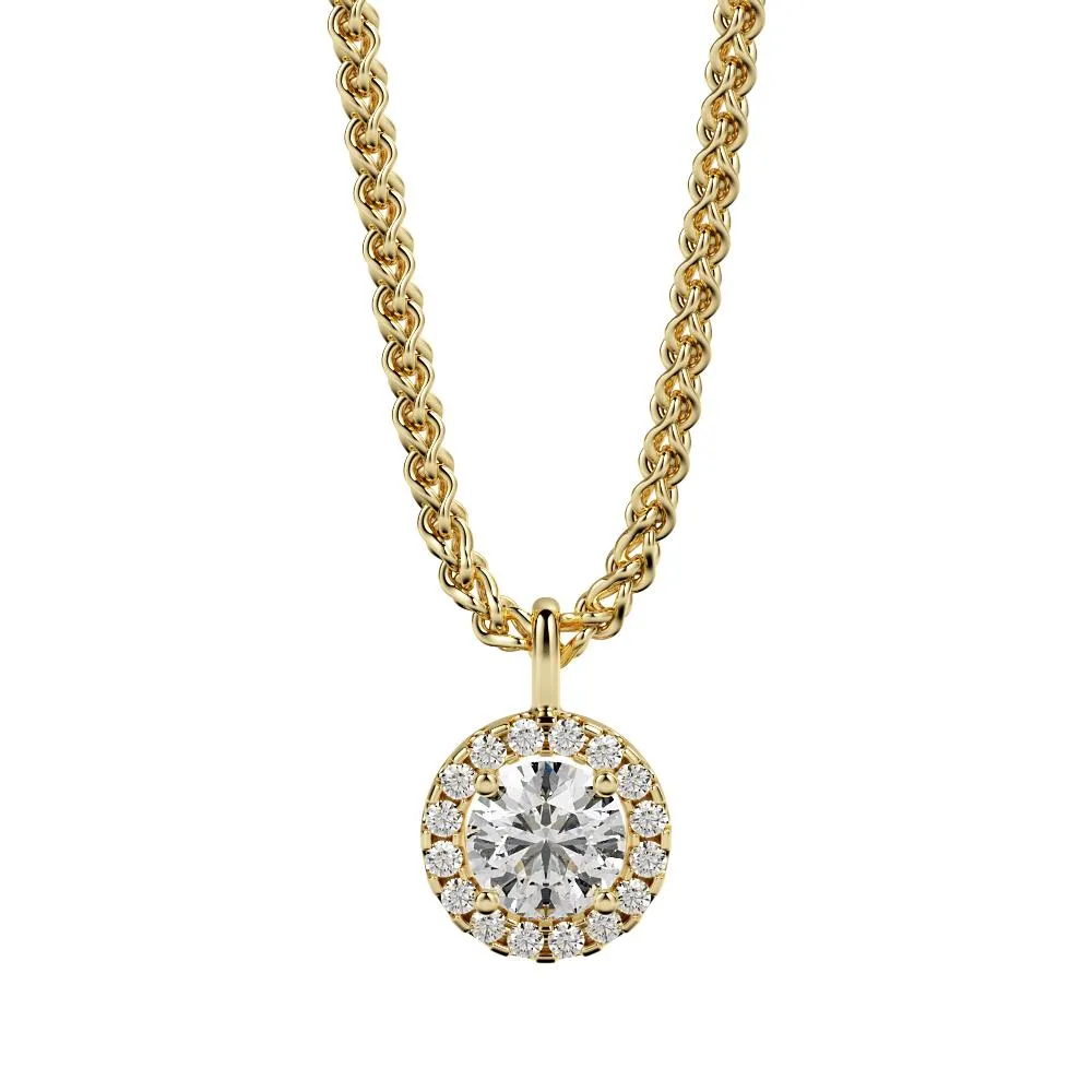 Light Pillar Natural Diamond Halo Pendant with a Yellow Necklace