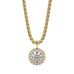 Light Pillar Natural Diamond Halo Pendant with a Yellow Necklace