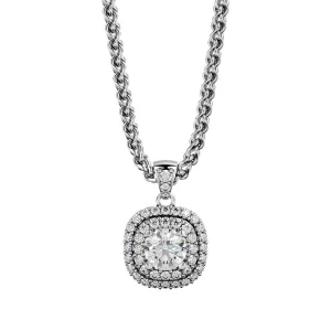 Light tunnel Natural Diamond Double Halo Pendant with a White Necklace