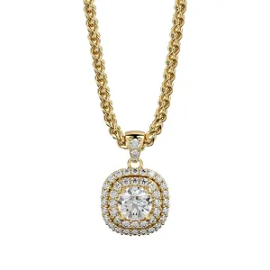 Light Tunnel Natural Diamond Double Halo Pendant with a Yellow Necklace