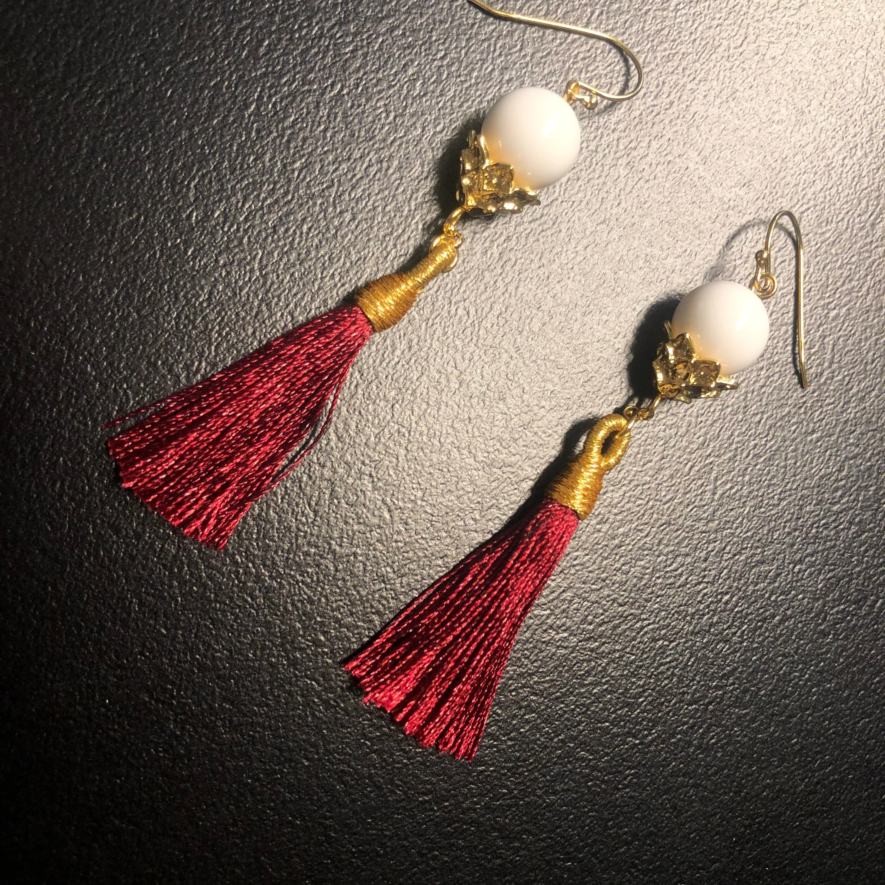 Little Lotus Silk Tassel Earrings - Red Brown