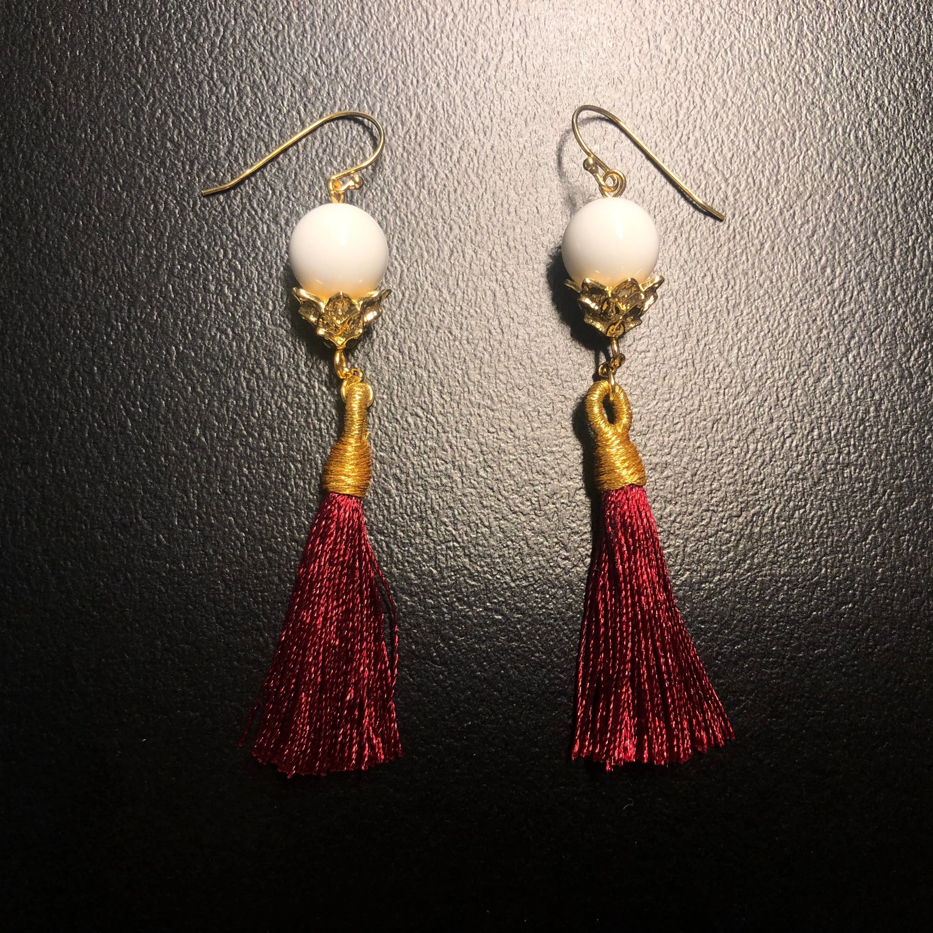 Little Lotus Silk Tassel Earrings - Red Brown