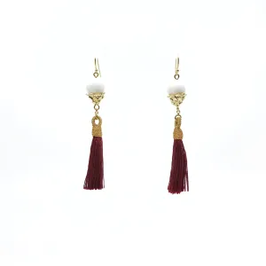Little Lotus Silk Tassel Earrings - Red Brown
