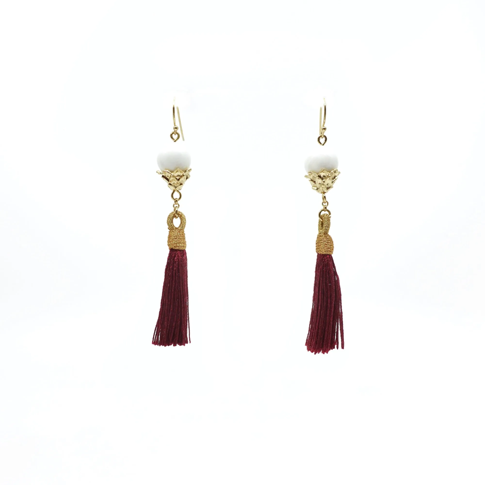Little Lotus Silk Tassel Earrings - Red Brown