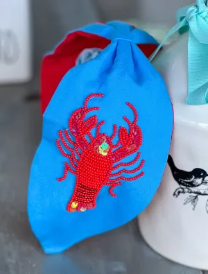 Lobster Seed Beaded Light Blue Turban Headband