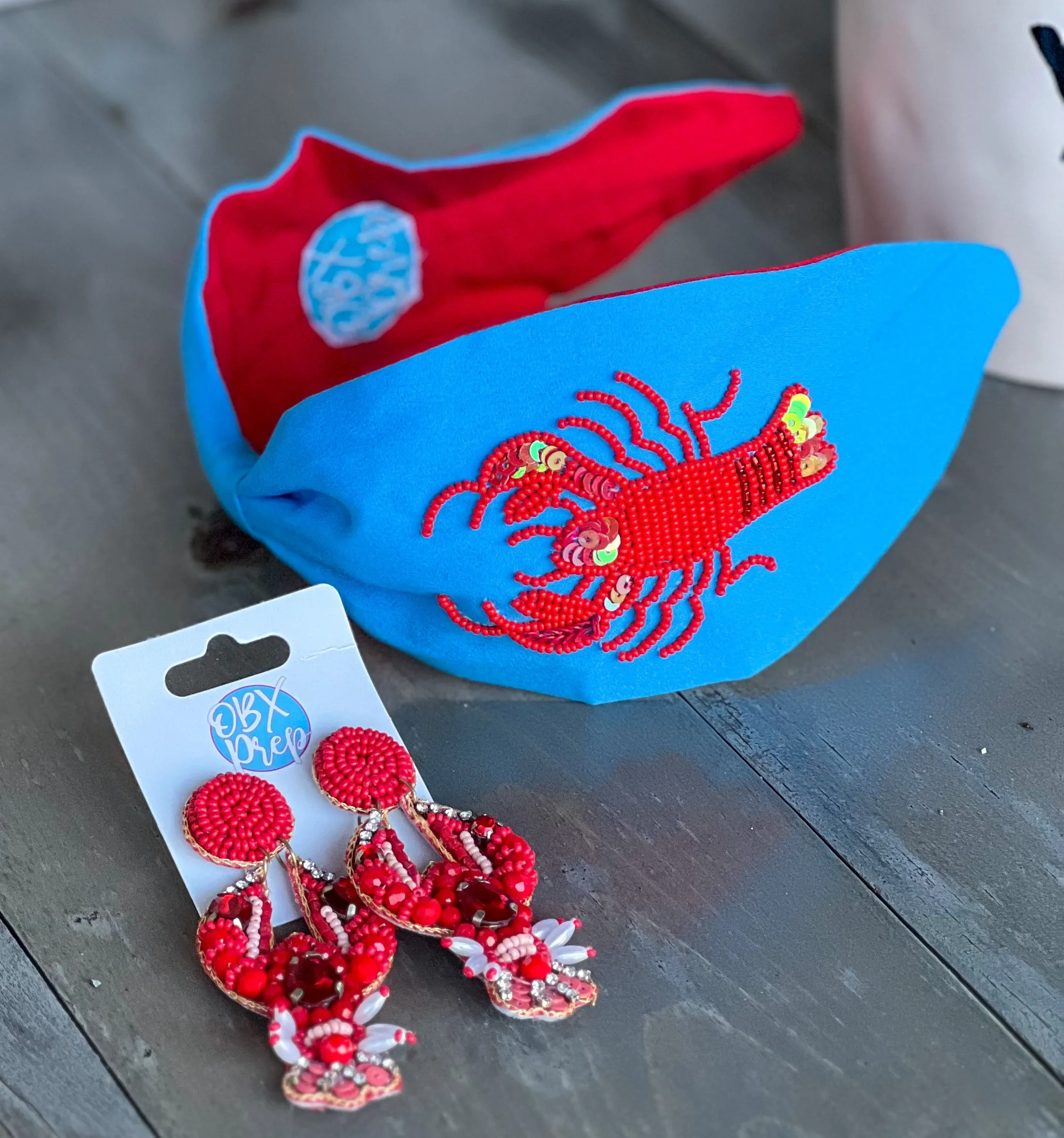 Lobster Seed Beaded Light Blue Turban Headband