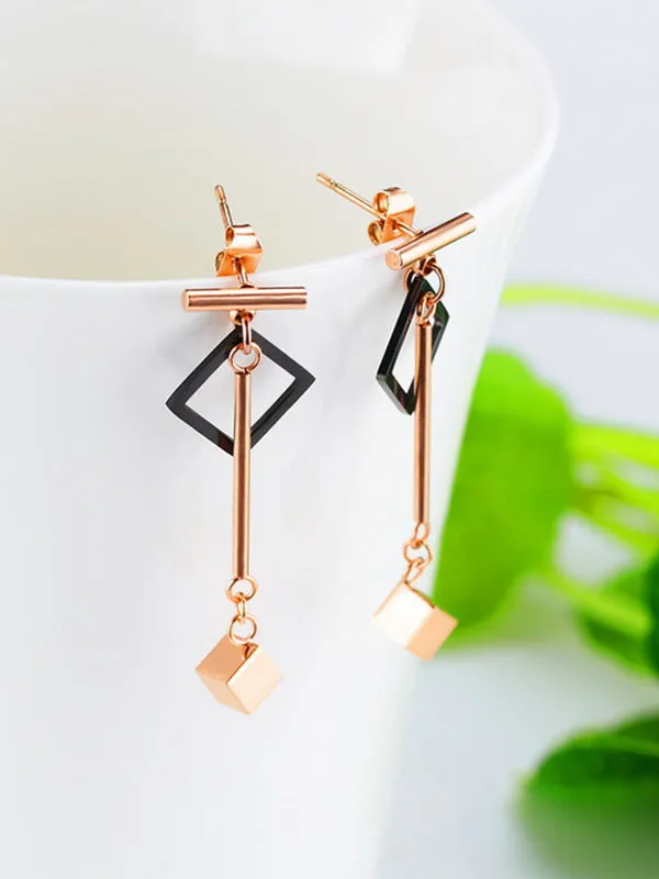Long Tassel Earrings Acrylic Geometric Square Earrings