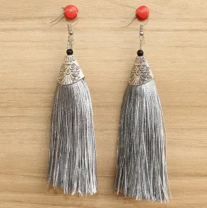 Long Tassel Earrings Grey